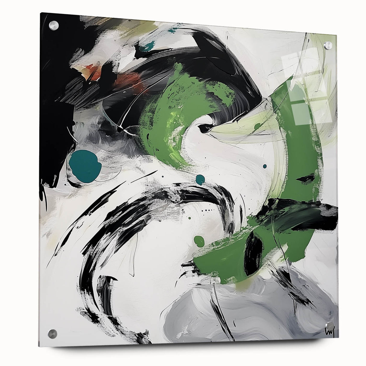 Minimalist Abstract Wall Art – Expressive Green & Black Brushstrokes