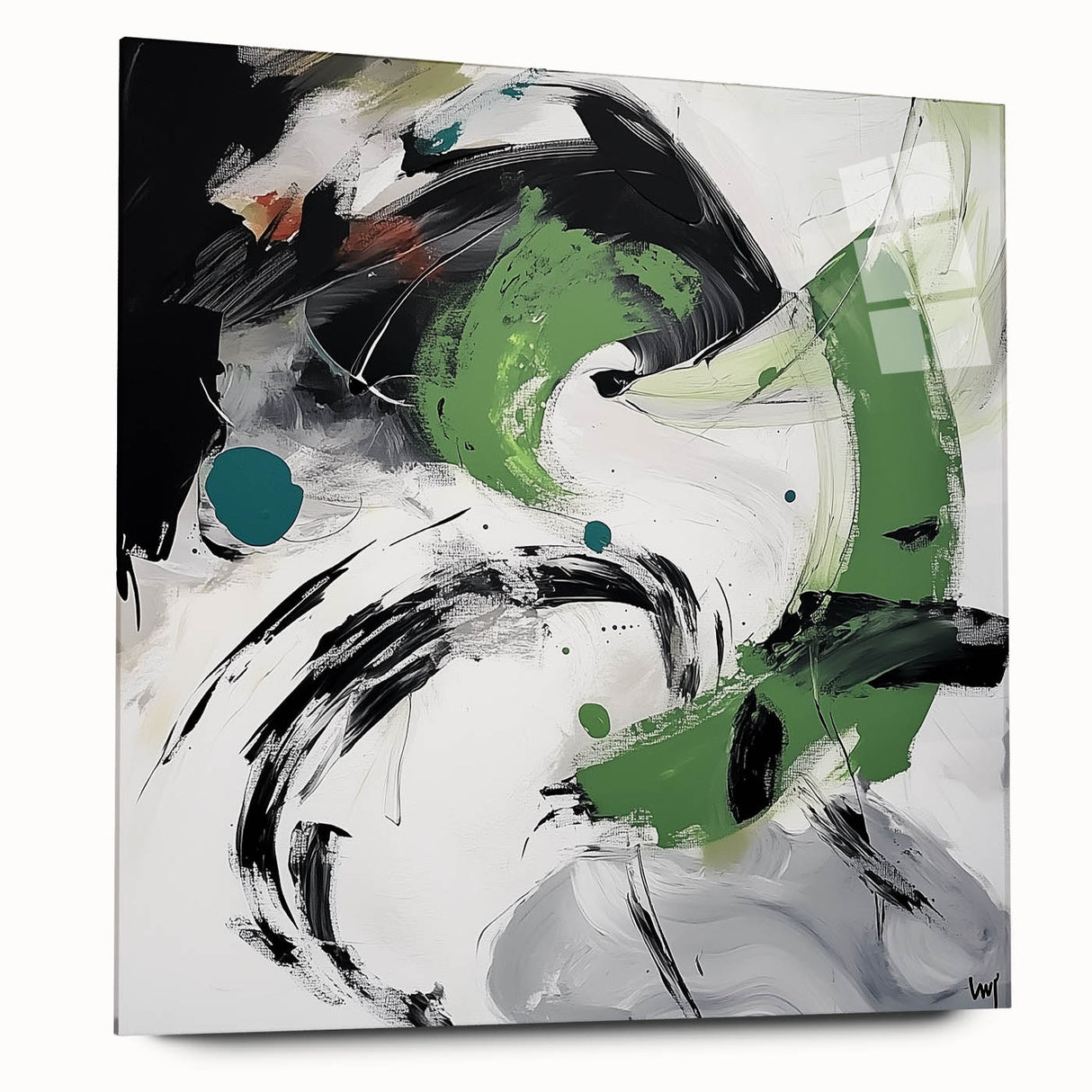 Minimalist Abstract Wall Art – Expressive Green & Black Brushstrokes