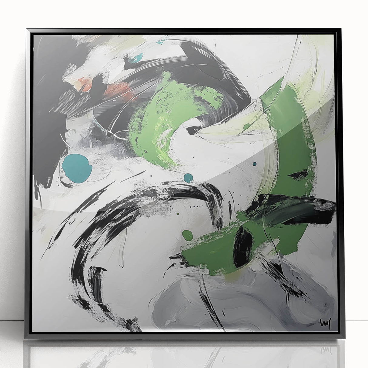 Minimalist Abstract Wall Art – Expressive Green & Black Brushstrokes