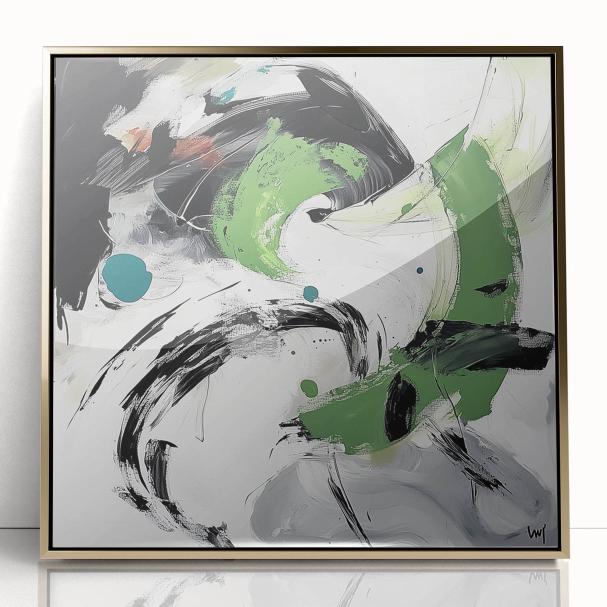 Minimalist Abstract Wall Art – Expressive Green & Black Brushstrokes