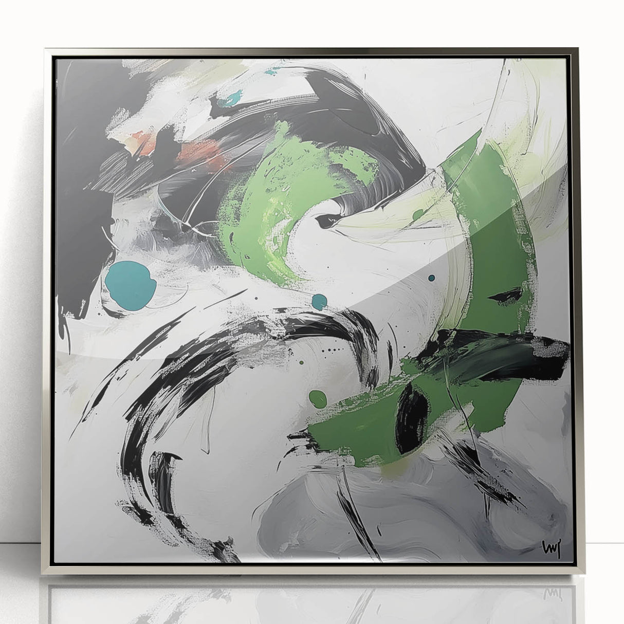 Minimalist Abstract Wall Art – Expressive Green & Black Brushstrokes