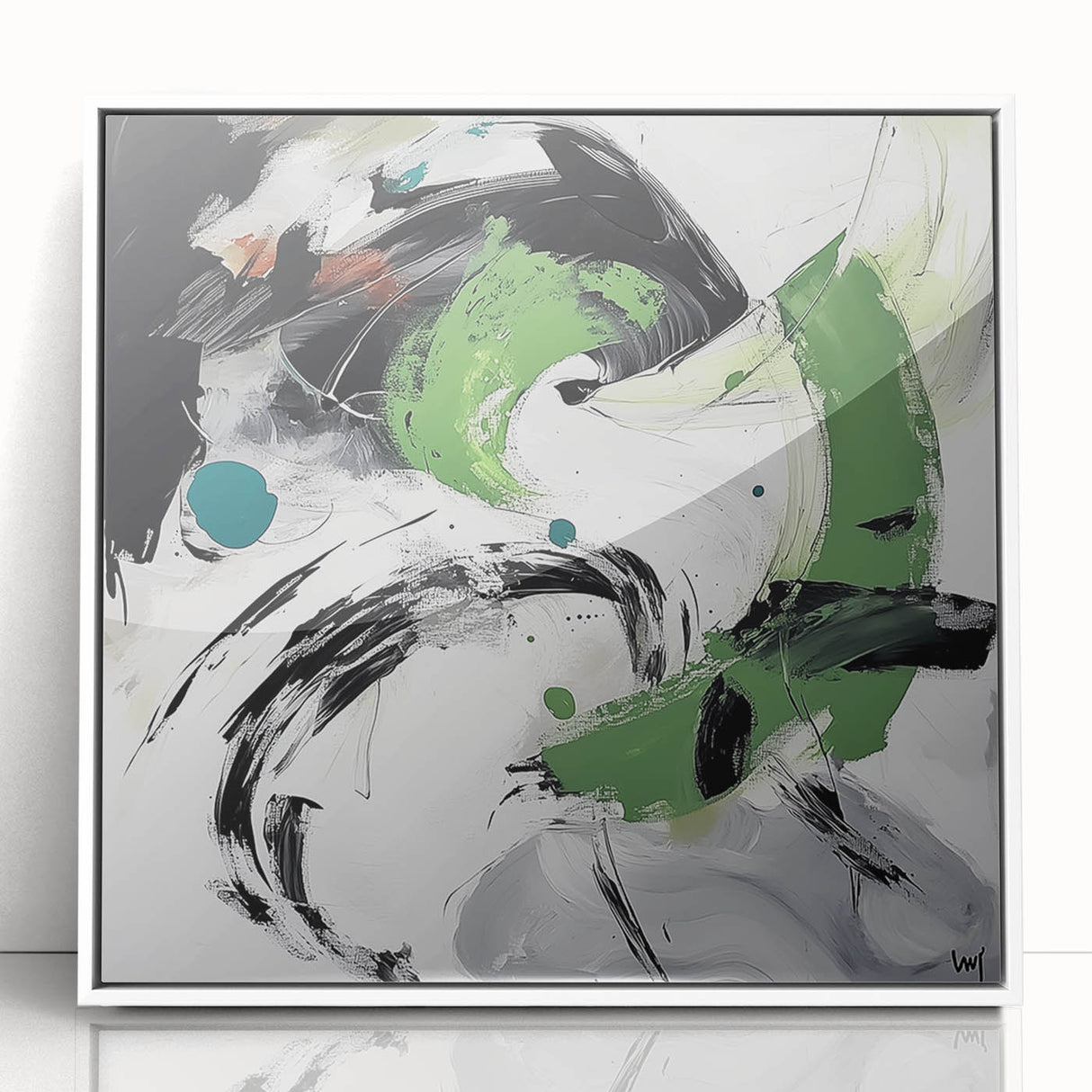 Minimalist Abstract Wall Art – Expressive Green & Black Brushstrokes