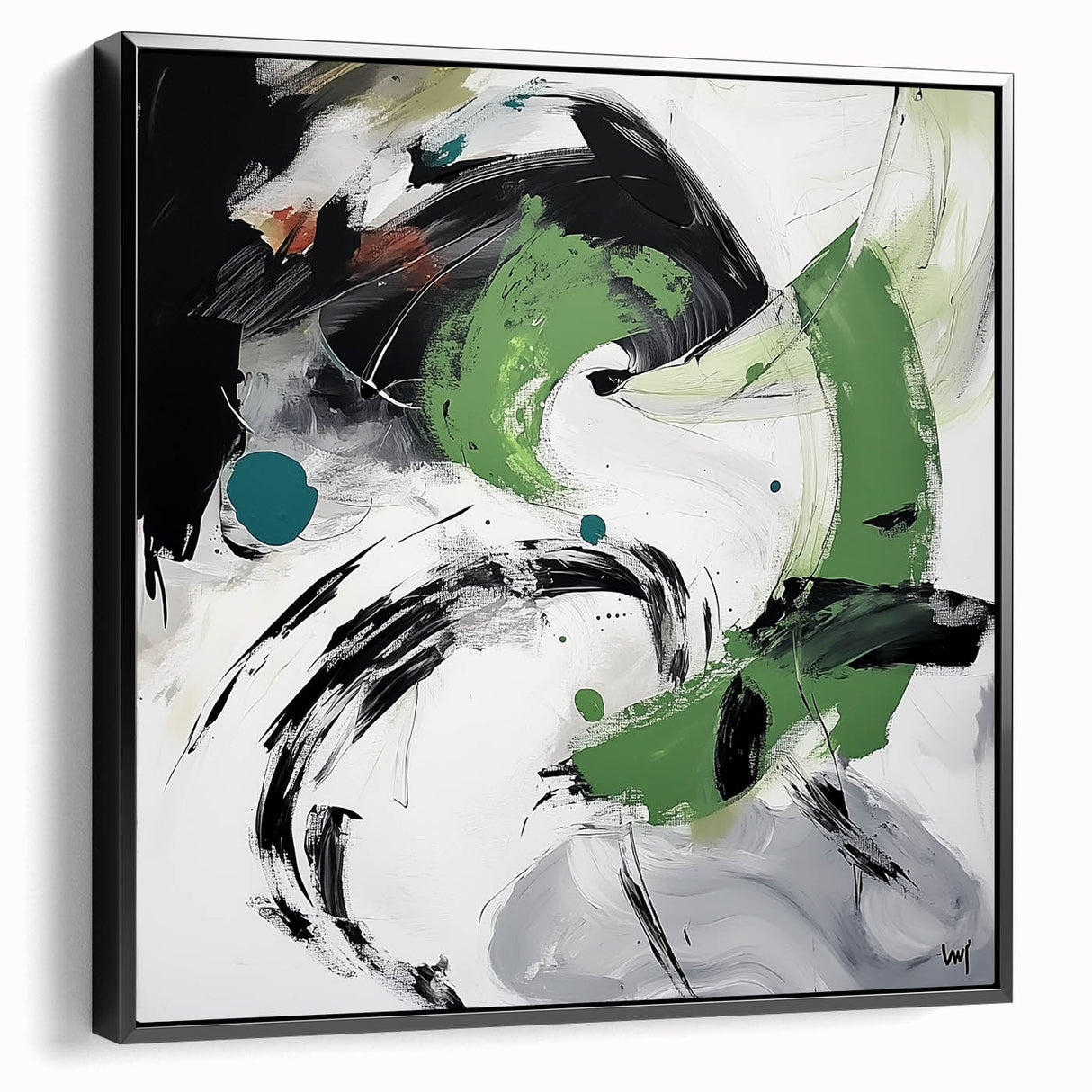 Minimalist Abstract Wall Art – Expressive Green & Black Brushstrokes