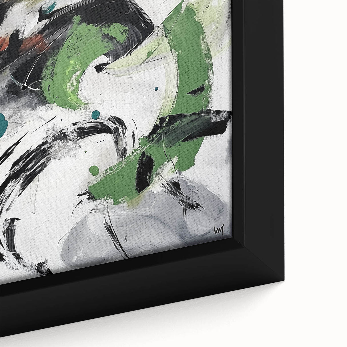 Minimalist Abstract Wall Art – Expressive Green & Black Brushstrokes