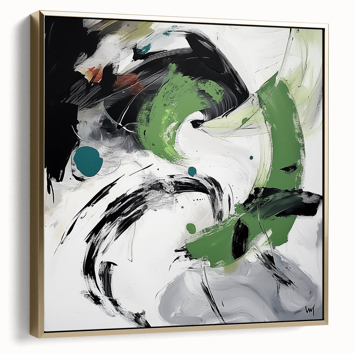Minimalist Abstract Wall Art – Expressive Green & Black Brushstrokes