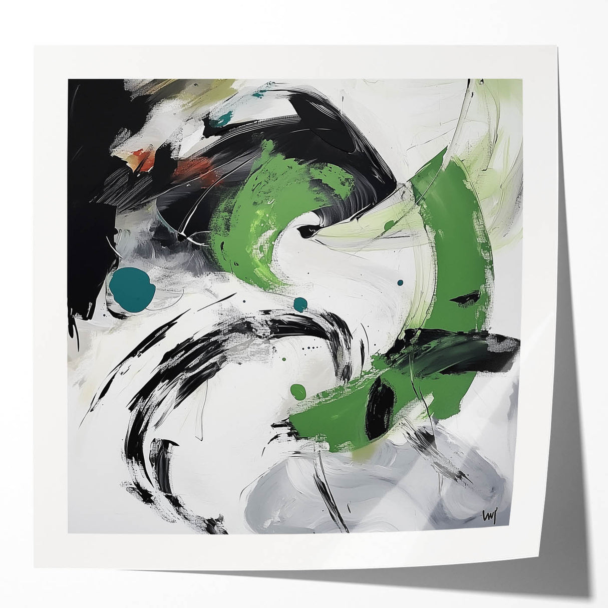 Minimalist Abstract Wall Art – Expressive Green & Black Brushstrokes