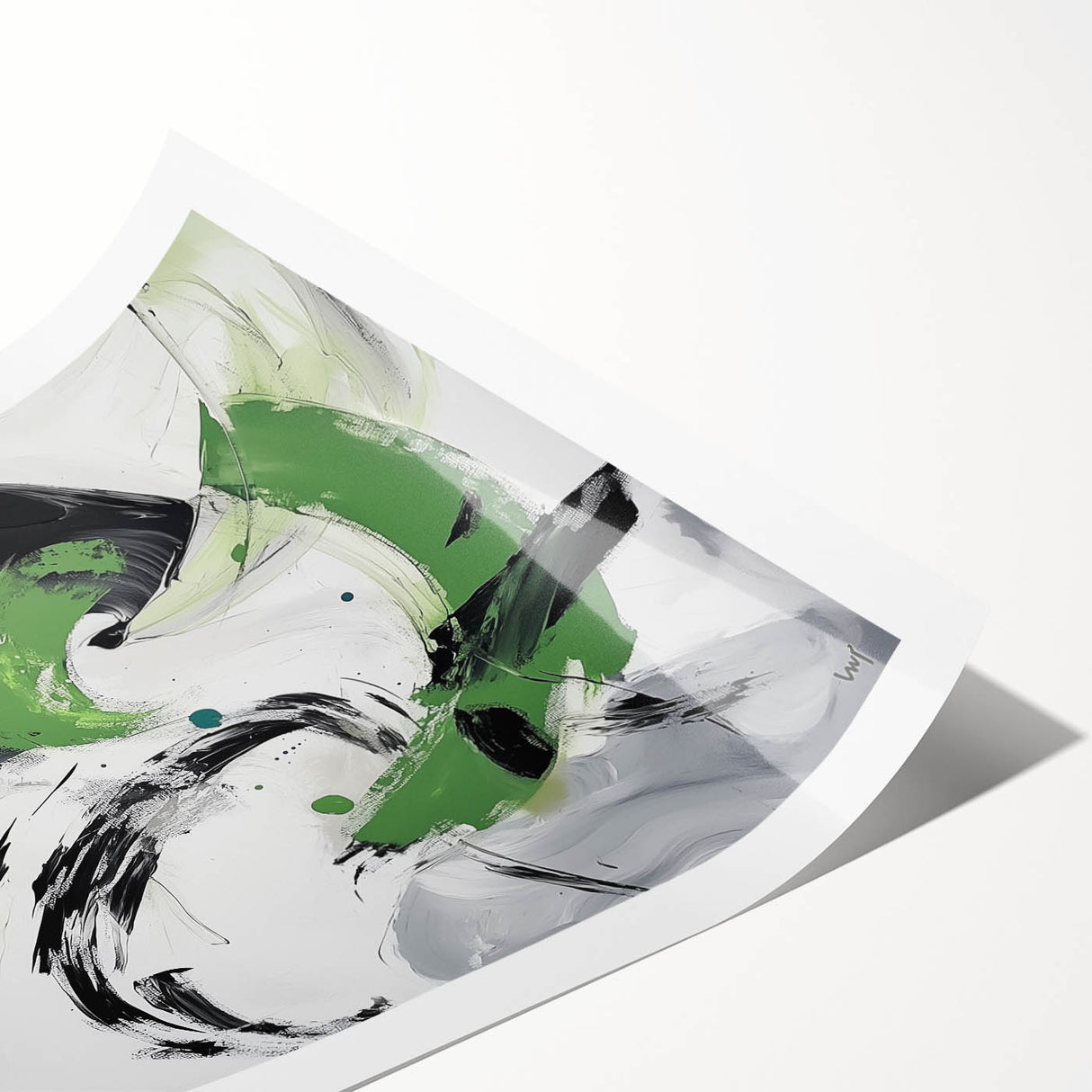 Minimalist Abstract Wall Art – Expressive Green & Black Brushstrokes