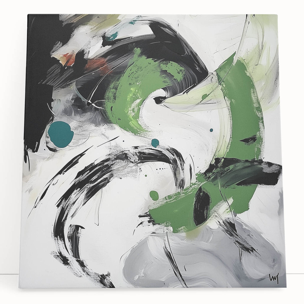 Minimalist Abstract Wall Art – Expressive Green & Black Brushstrokes