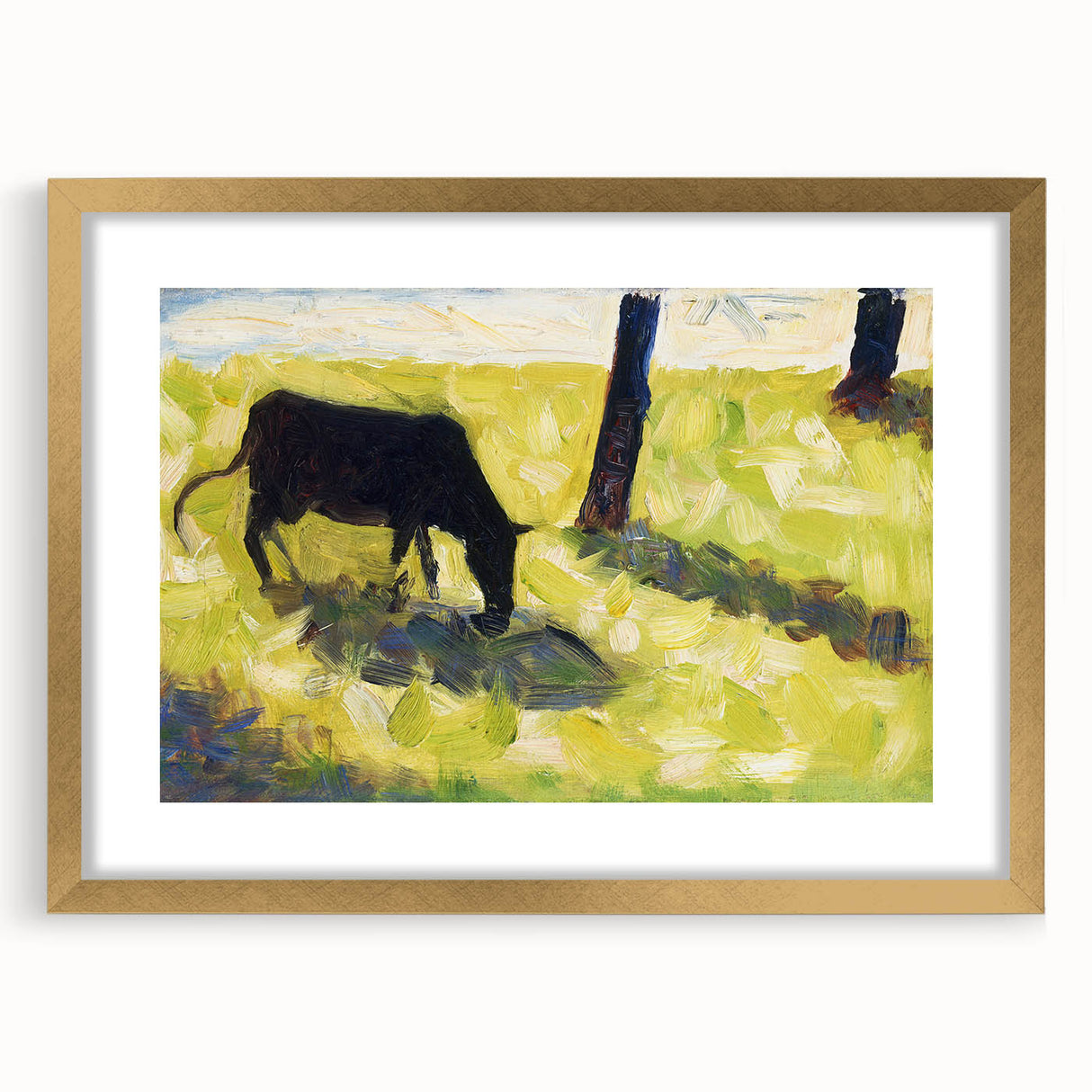 Modern Wall Art - Black Cow in a Meadow by Georges Seurat - Rustic Farm Decor