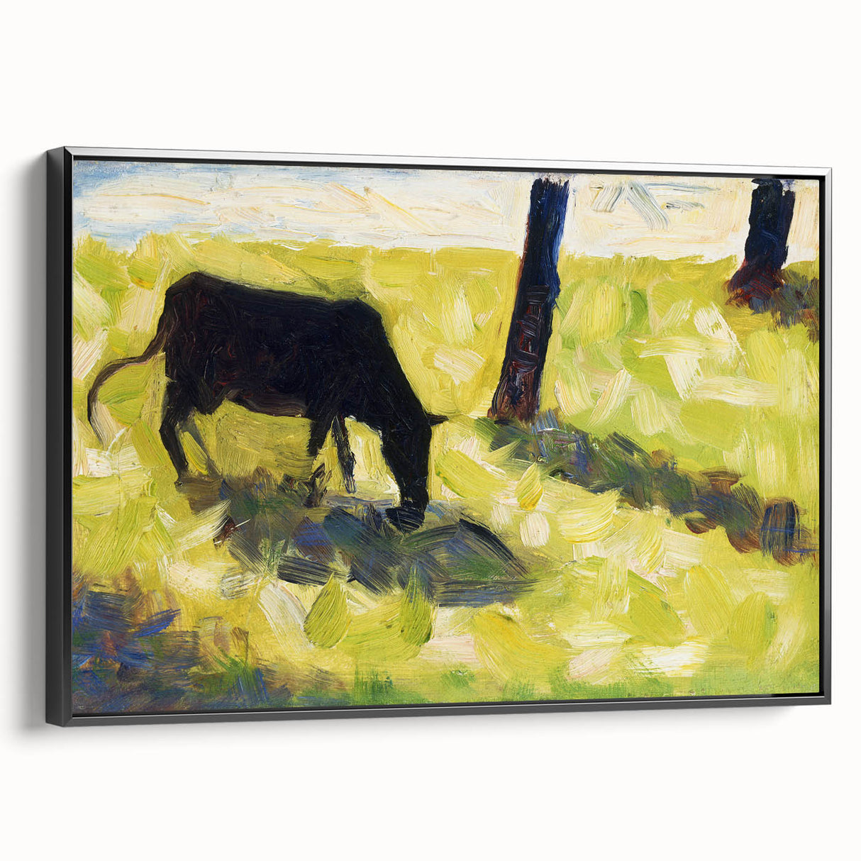 Modern Wall Art - Black Cow in a Meadow by Georges Seurat - Rustic Farm Decor
