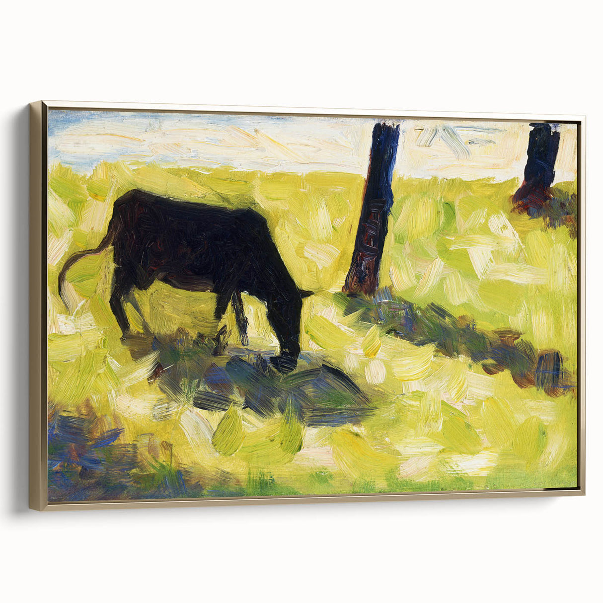 Modern Wall Art - Black Cow in a Meadow by Georges Seurat - Rustic Farm Decor
