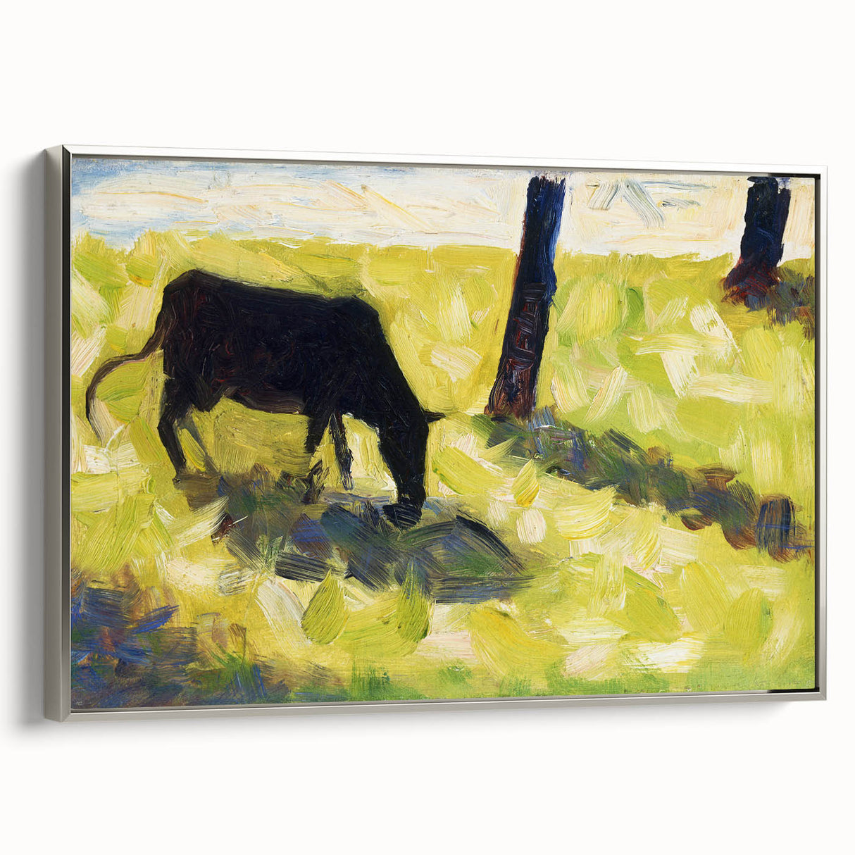 Modern Wall Art - Black Cow in a Meadow by Georges Seurat - Rustic Farm Decor