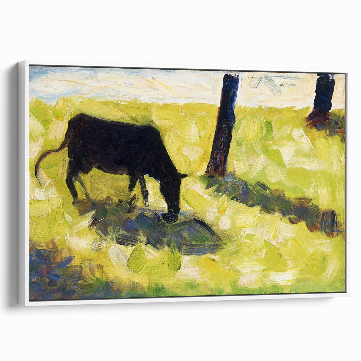 Modern Wall Art - Black Cow in a Meadow by Georges Seurat - Rustic Farm Decor