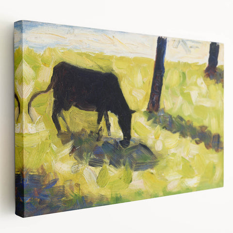 Modern Wall Art - Black Cow in a Meadow by Georges Seurat - Rustic Farm Decor