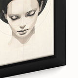 Abstract minimalist wall art featuring soft, muted colors and geometric shapes, displayed in a sleek black frame, ideal for modern home decor.