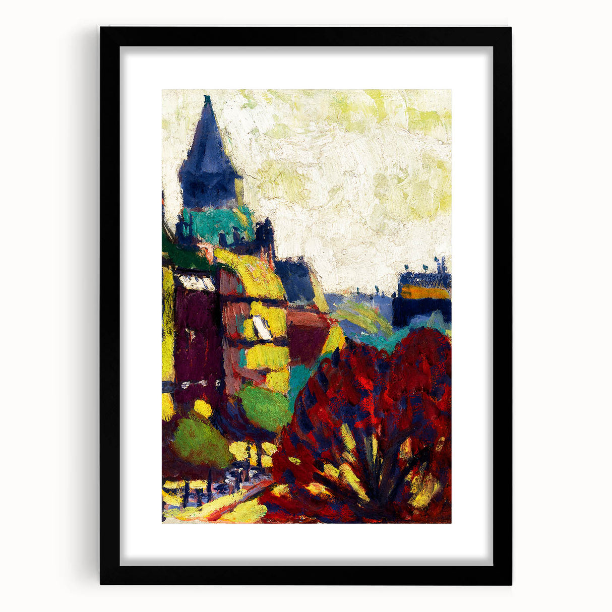 Modern Wall Art: Vibrant Cityscape in Bold Hues – Expressive Urban Decor