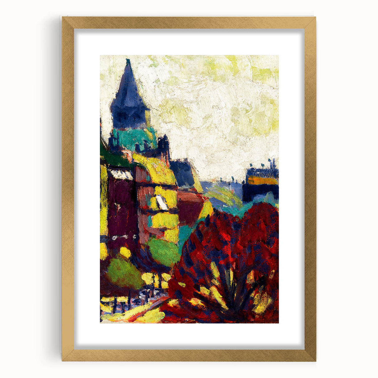 Modern Wall Art: Vibrant Cityscape in Bold Hues – Expressive Urban Decor