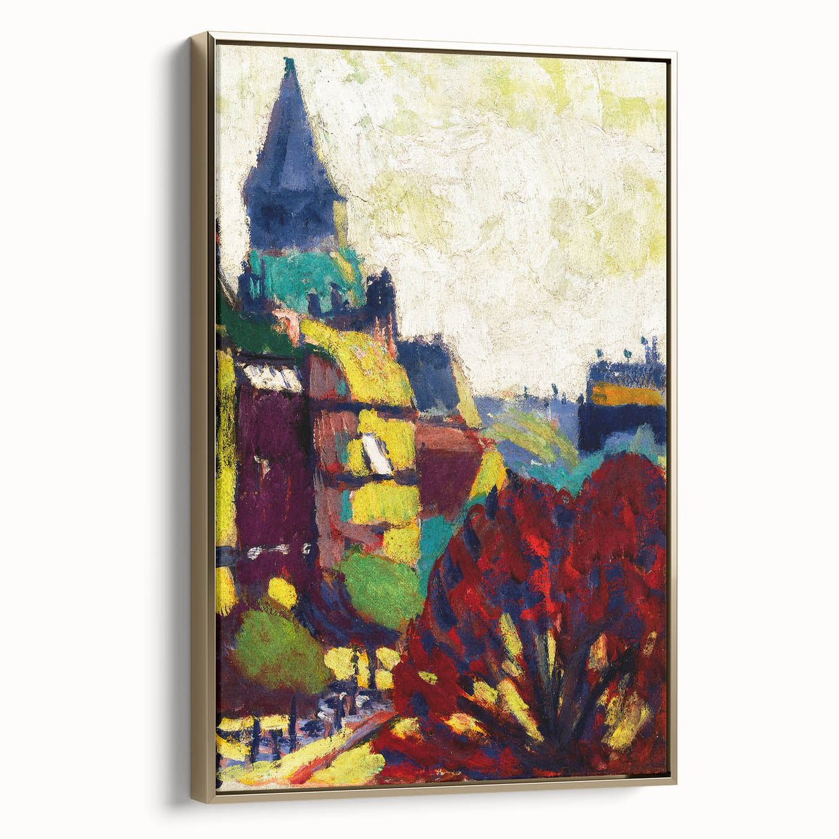 Modern Wall Art: Vibrant Cityscape in Bold Hues – Expressive Urban Decor