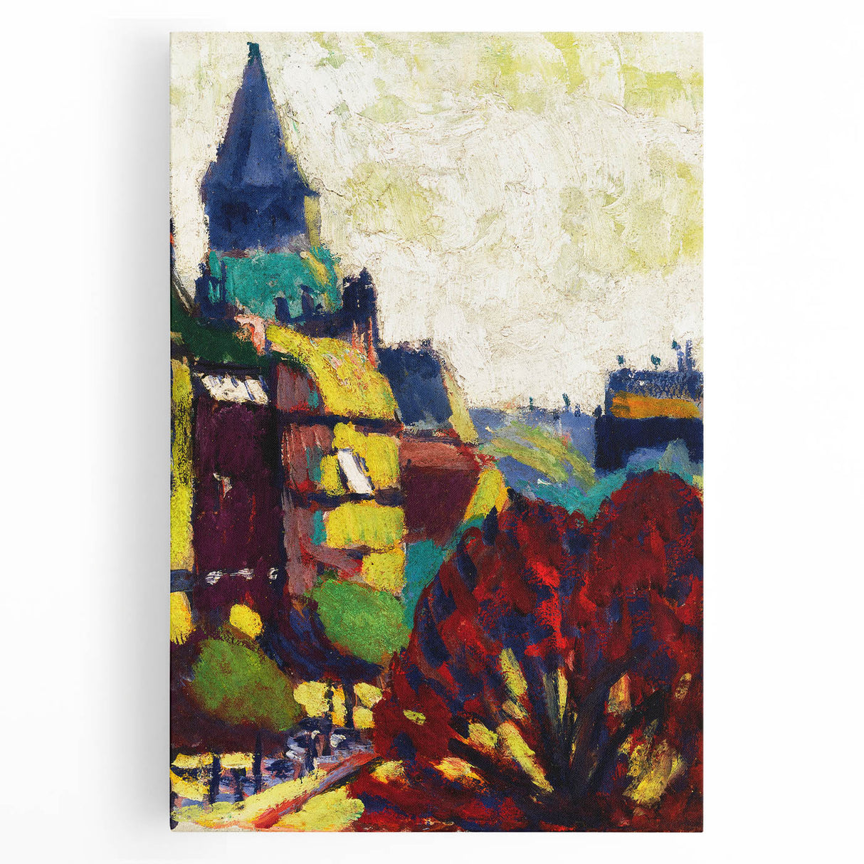 Modern Wall Art: Vibrant Cityscape in Bold Hues – Expressive Urban Decor