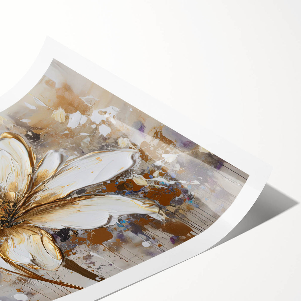 Golden White Daisy – Modern Floral Wall Art for Living Room