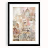 Abstract architecture wall art framed in black with a mat, showcasing geometric shapes and modern design elements, perfect for contemporary home decor.