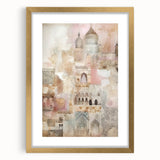 Abstract architectural wall art featuring a gold-framed design, showcasing geometric patterns and a luxurious mat finish, perfect for modern home decor.