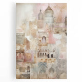 Abstract architecture wall art on stretched canvas, showcasing geometric shapes in vibrant colors, perfect for modern decor. Ideal for adding a contemporary touch to any living space.