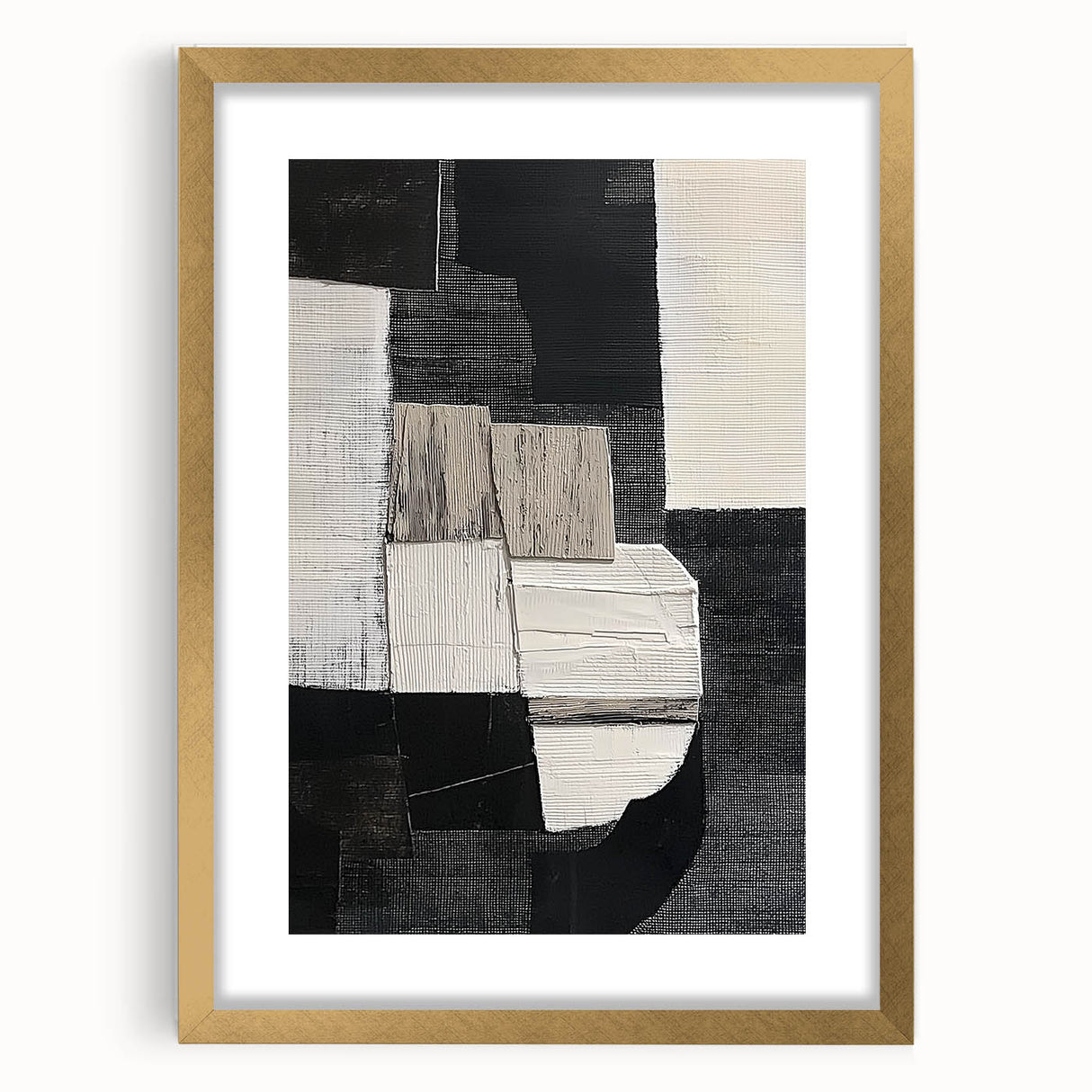 Abstract geometric frame with a gold mat, showcasing a modern design. The frame features sharp angles and clean lines, perfect for contemporary decor.