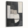 Framed abstract geometric canvas art in black, showcasing sharp angles and modern design, perfect for contemporary home decor. Side view highlights the sleek frame and artistic depth. Ideal for minimalist or urban-themed interiors.