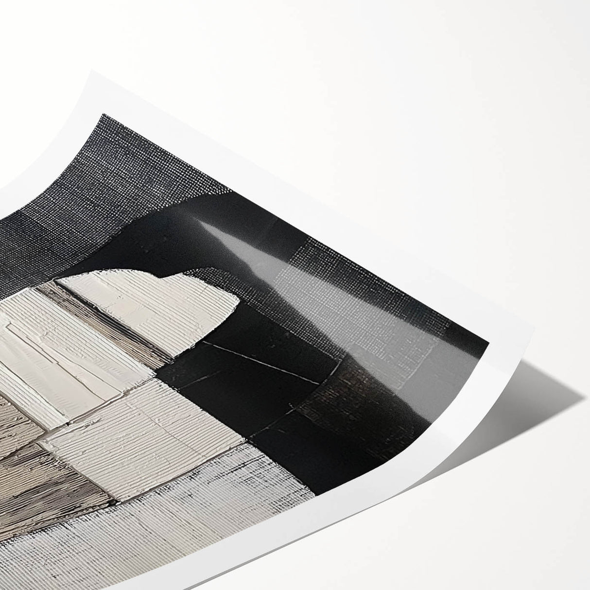 Abstract geometric rolled print showcasing vibrant colors and intricate patterns, elegantly packaged in a durable cardboard tube for easy transport and display.
