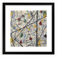 Abstract black splatter frame artwork displayed with a mat, showcasing a modern design ideal for contemporary home decor. Perfect for adding artistic flair to any room.