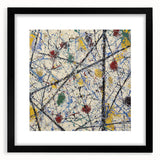 Abstract black splatter frame artwork displayed with a mat, showcasing a modern design ideal for contemporary home decor. Perfect for adding artistic flair to any room.