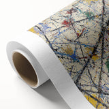 Abstract splatter art on rolled canvas, showcasing vibrant colors and dynamic patterns, ideal for modern decor or artistic home accents, securely packaged in a protective tube.