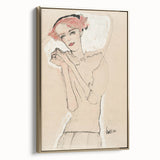 Soft Art Deco Wall Art - Minimalist Portrait of Woman in Pink Accents