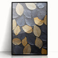 Framed wall art featuring a vibrant design of flowers and botanical leaves, set in a sleek black frame, perfect for modern home decor enhancement.