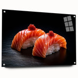 Acrylic glass wall art featuring an array of various food dishes in vibrant colors, suitable for dining room decor.