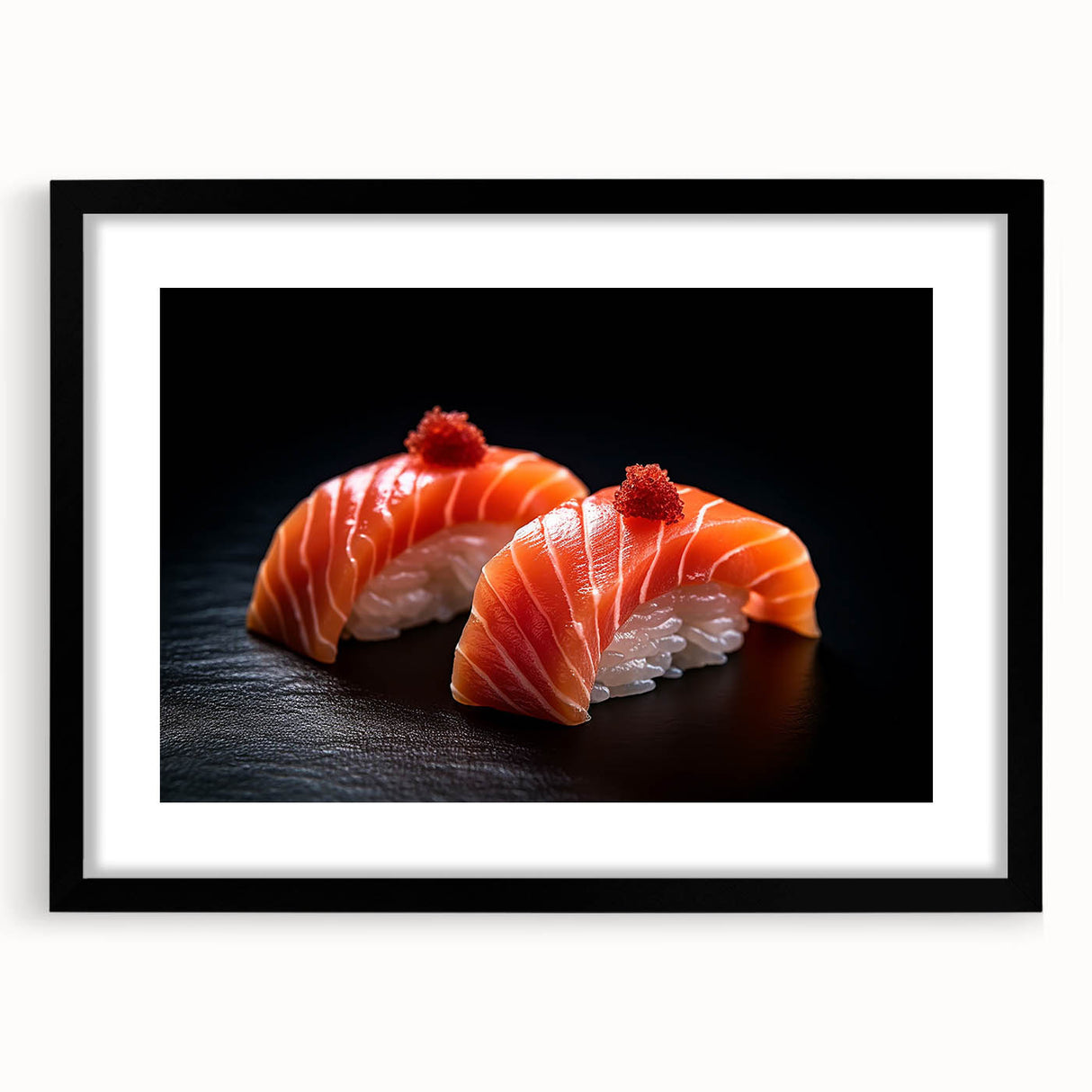 Extra large framed abstract art print featuring colorful, textured depiction of assorted food dishes.