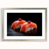 Textured abstract art print depicting assorted food dishes in muted earth tones, framed in silver.