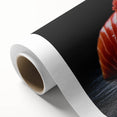 Art deco poster featuring an array of colorful food dishes on a rolled canvas, ideal for dining room wall art.