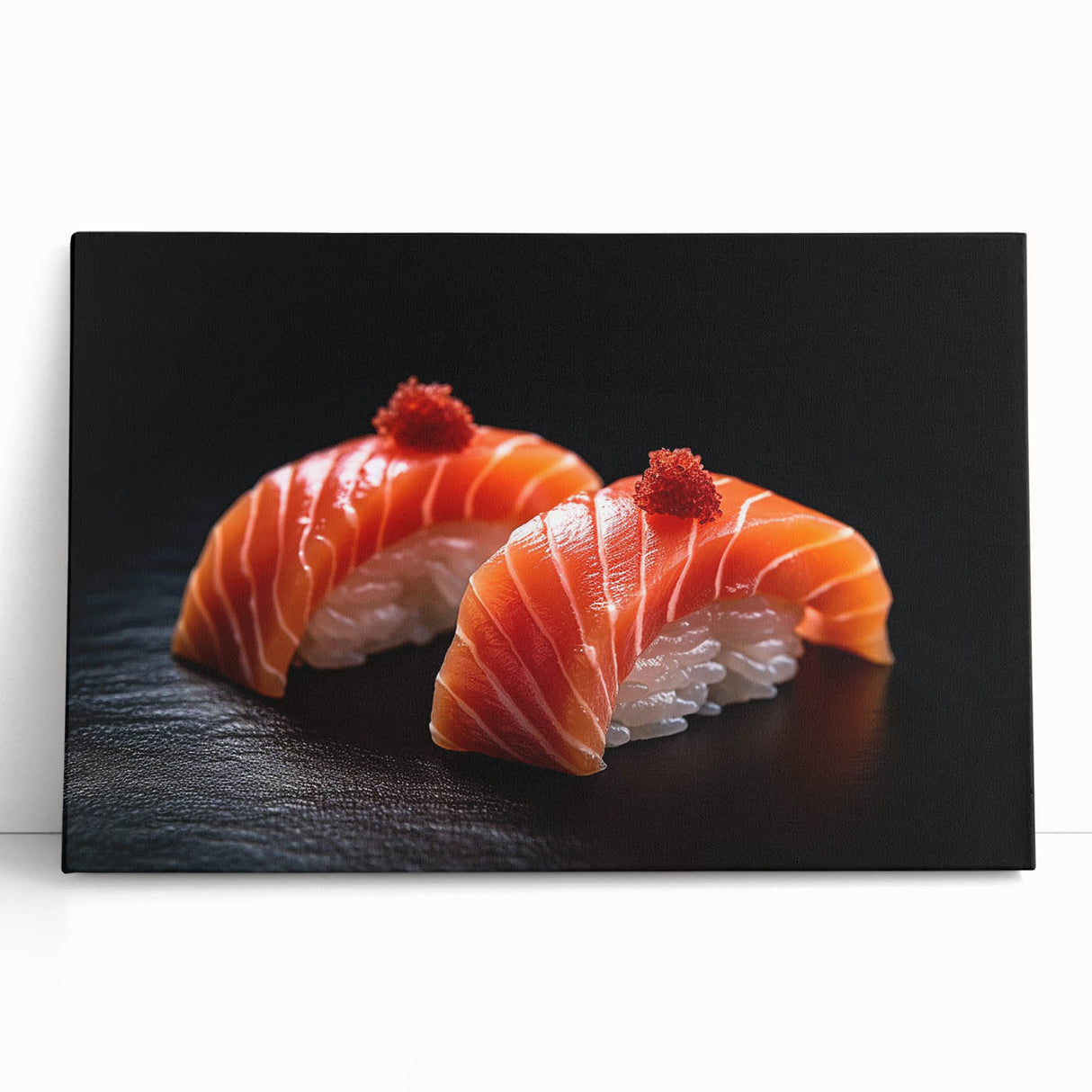 Black and white stretched canvas featuring an array of food dishes, ideal for kitchen wall art.