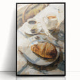 Large abstract wall art featuring assorted pastries in muted colors on a framed acrylic panel.