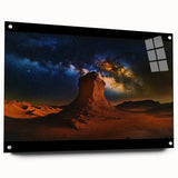 Acrylic landscape wall art depicting a vibrant desert scene, showcasing warm colors and intricate details, mounted with pins for display. Ideal for home decor.