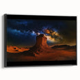Framed canvas artwork depicting a vibrant desert landscape with warm hues of orange and yellow, featuring a sleek black frame for modern decor enhancement. Ideal for adding a touch of nature-inspired elegance to living spaces.