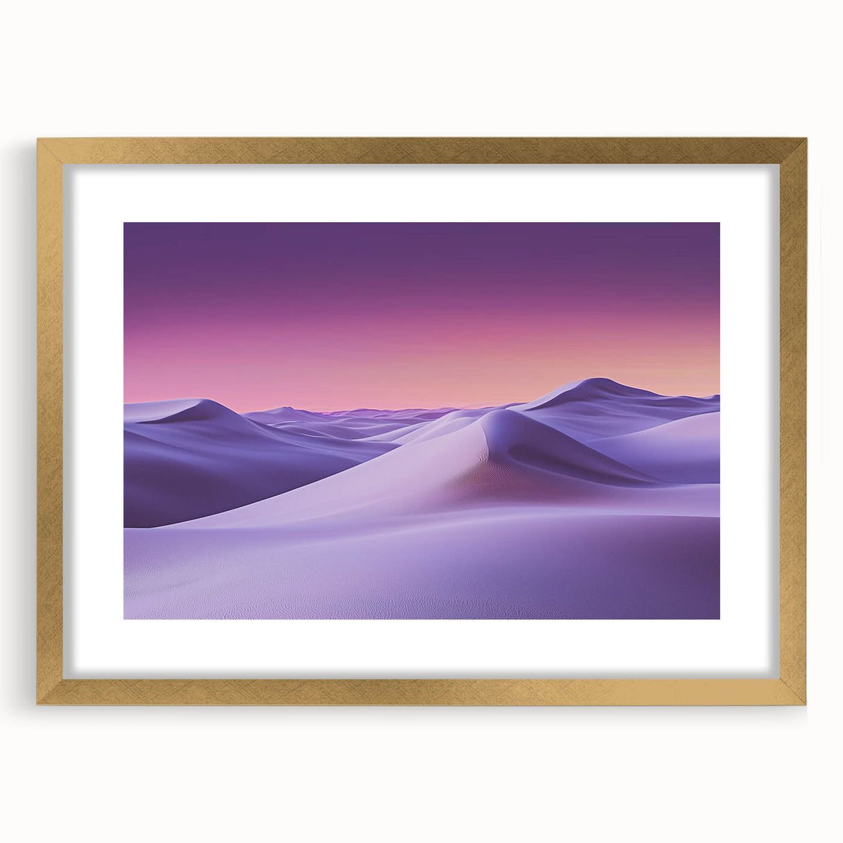 Framed landscape artwork showcasing serene sand dunes in a gold frame with a mat, perfect for adding elegance to home decor or office space. Ideal for nature lovers.