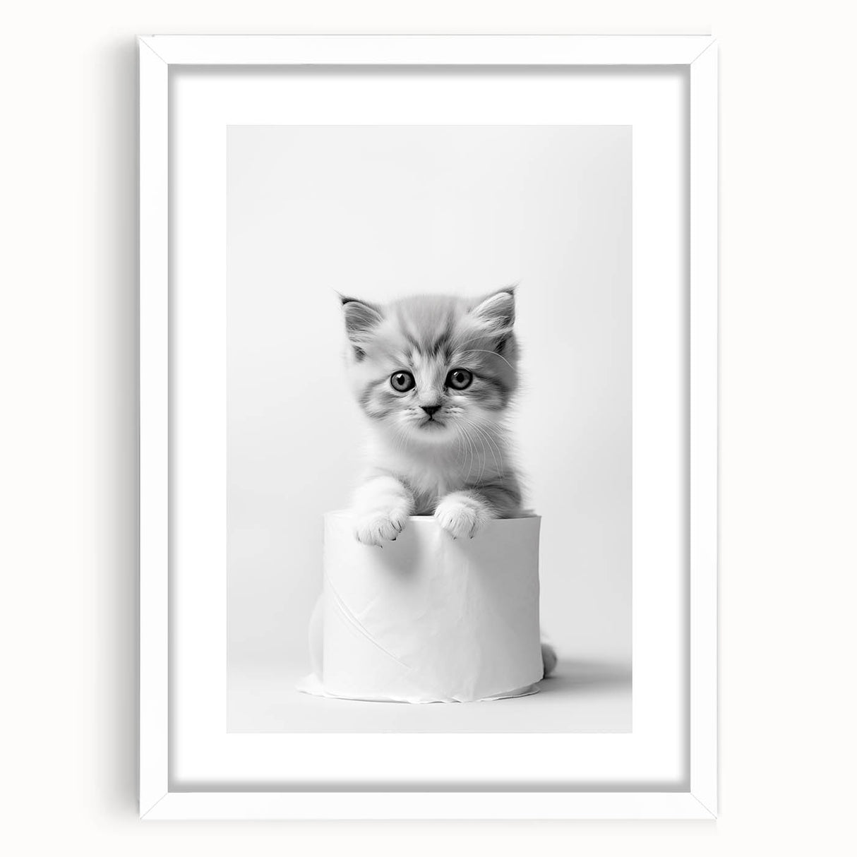 Bathroom Wall Art: Adorable Kitten on Toilet Roll – Modern Decor