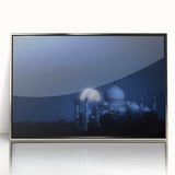 Mid-century modernist art of an Indian landscape in muted earth tones, framed acrylic, suitable for nursery wall art.