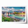 Extra large rolled print depicting a serene Albanian landscape in soft pastel tones, ideal for art wall dining room.