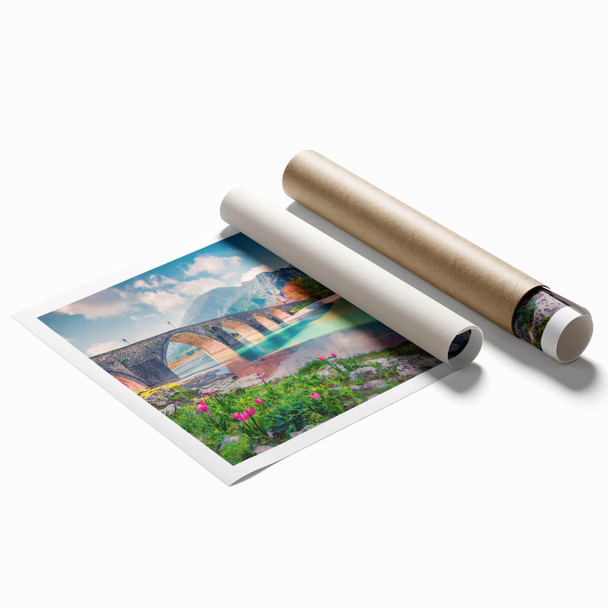 Extra large rolled print depicting vibrant floral art, ideal for classy bathroom or large living room decor.