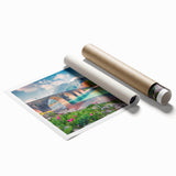 Extra large rolled print depicting vibrant floral art, ideal for classy bathroom or large living room decor.