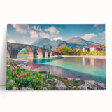 Black and white photograph of a European street on large stretched canvas, suitable for kitchen wall art.